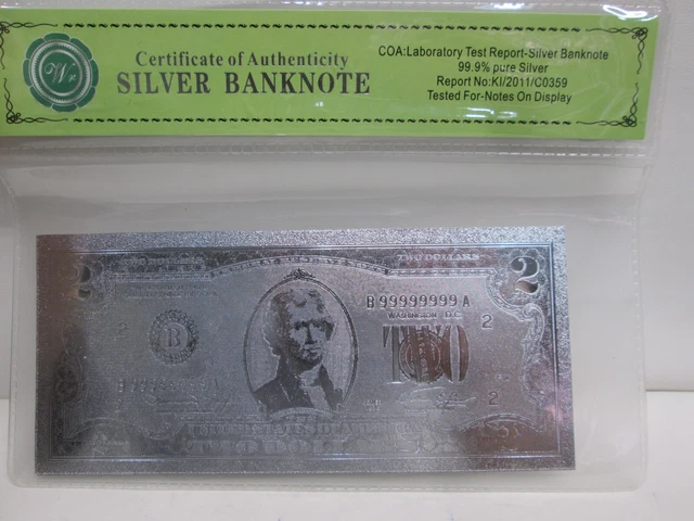 Series 1976 Us $2 Pure Silver Foil Banknote Series 1976 Us $2 Pure Silver Foil Banknote