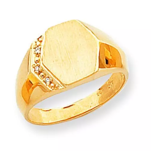 14K Yellow Gold Mens Diamond Signet Ring Size 10