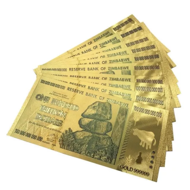 10 Stücke Set $100 Hundert Billionen Dollar Simbabwe Gold Banknote Rock COA A+++