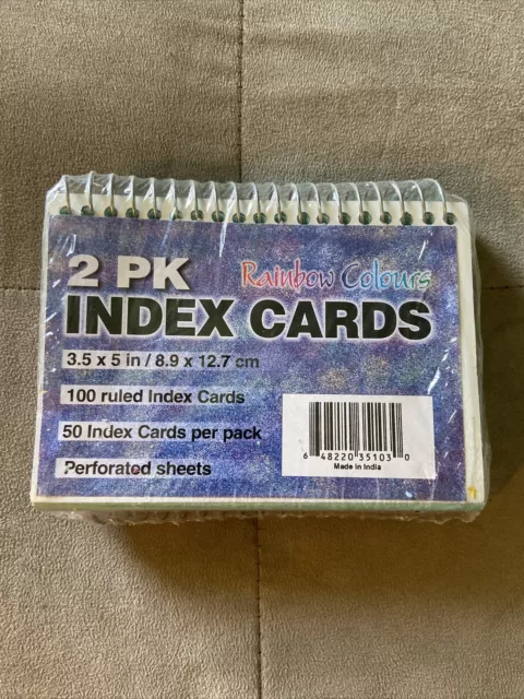 Rainbow Colored Index Cards 100 ruled index cards 3.5x5” 2 Pack