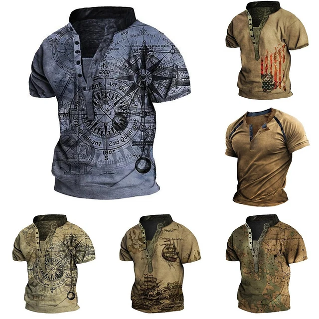 Estate Uomo Largo Henley Muscolo T-Shirt Bottoni Top Camicetta T-Shirt