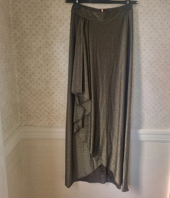 Haute Hippie Daylight Gold Metallic Maxi Skirt with ruffle detail size 0 - NWT