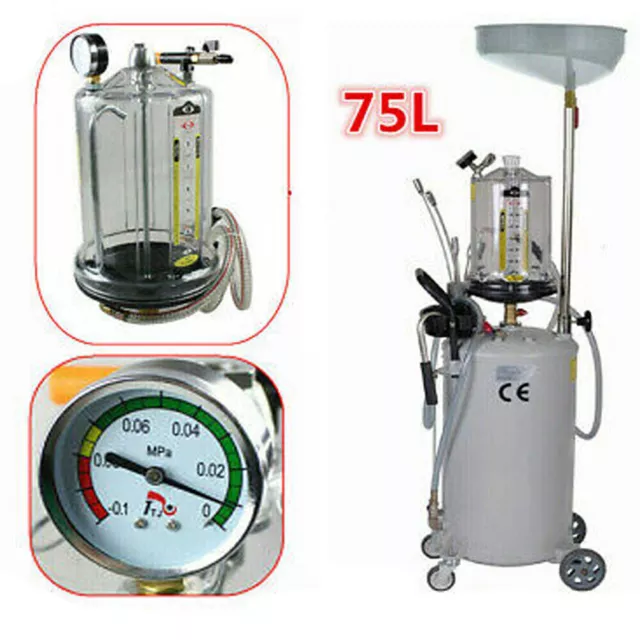 75L Oil Drain Tank Garage Air Oil Waste Drainer Extractor Pan Collecting Cart