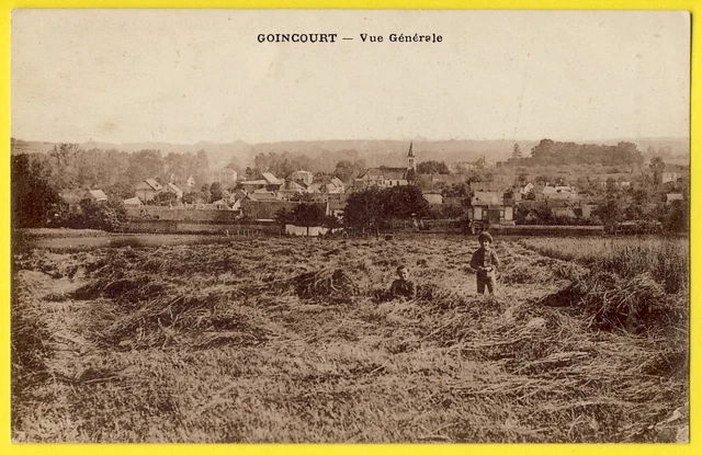 cpa RARE 60 - GOINCOURT (Oise) Vue Générale Animée Enfants Champ Foins