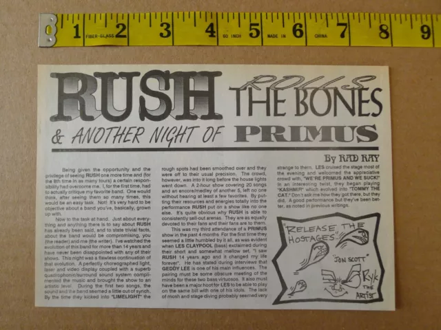 RUSH band SMALL ARTICLE roll the bones PRIMUS les claypool GEDDY LEE neil peart