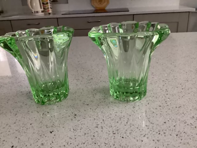 Pair of Art Deco Green Glass Vases