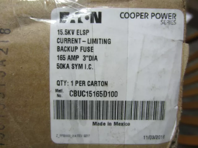 New Eaton Cooper Power CBUC15165D100 165A Fuse