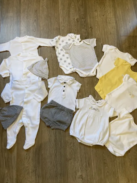 BABY  Boy NEWBORN up To 1 Mth Bundle White Grey Romper Vest Sleepsuits
