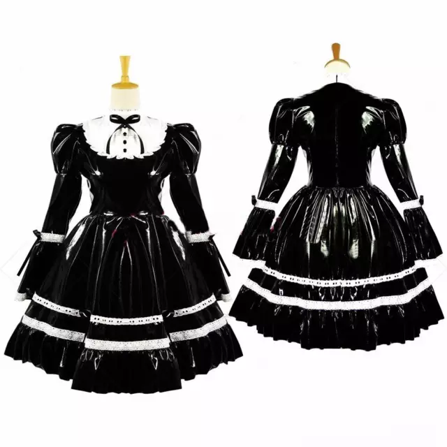 FRENCH MAID SEXY Girl Sissy lockable Black pvc Dress cosplay costume ...