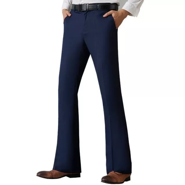 Men Bell Bottom Flare Pants Slim Retro 60s 70s Formal Dress Bootcut Trouser Long