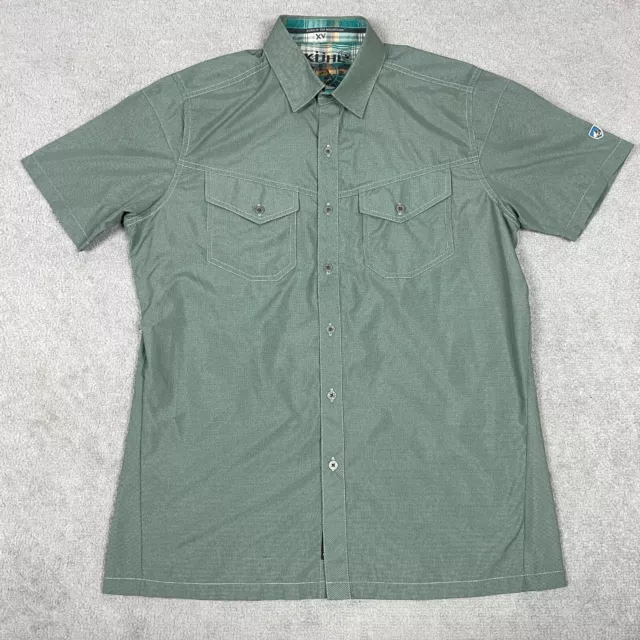 KUHL Eluxur Shirt Mens Small Green Metal Button Short Sleeve