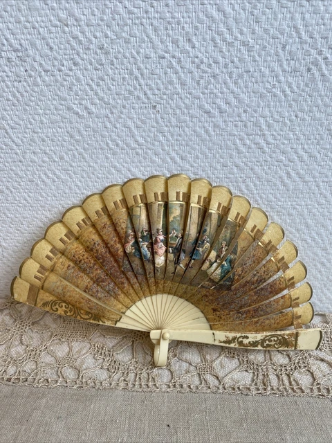 ANCIEN ÉVENTAIL PEINT Bakélite ? Scène Dansante Bourgeois Deco Vintage ANCIEN ÉVENTAIL PEINT Bakélite ? Scène Dansante Bourgeois Deco Vintage