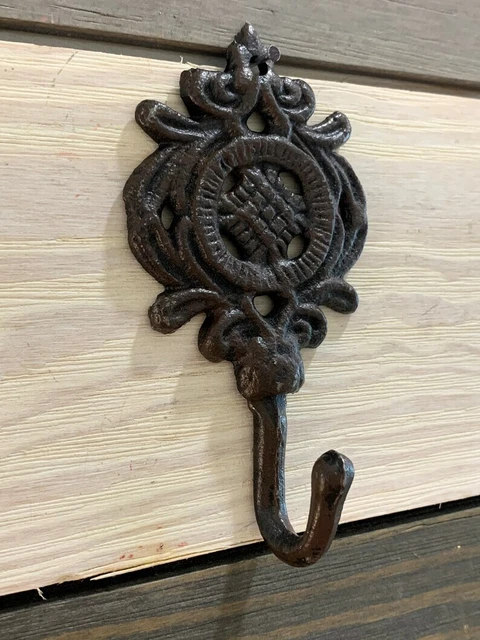 Antique Cast Iron Wall Hooks Brown Decorative Coat Hat Towel Hanging Vintage