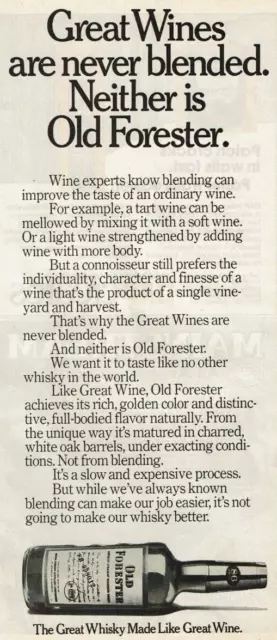 1978 Vintage Print Ad Old Forester The Great Whiskey Made Like Great Wine