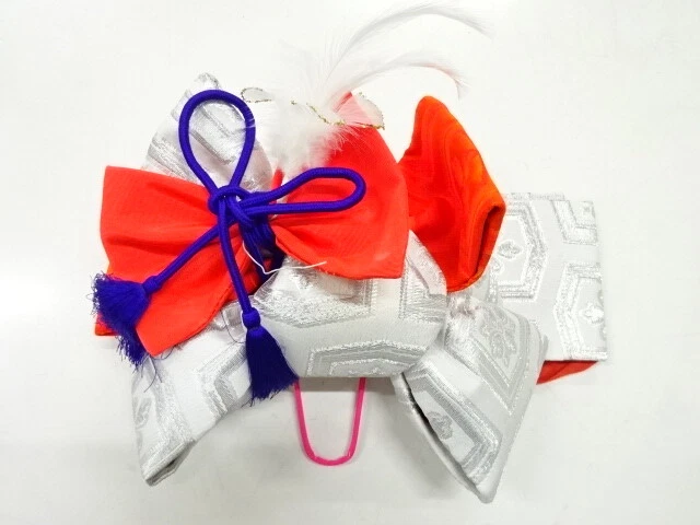 44862# Japanese Kimono / Ribbon Tsukuri Obi For Girls / Woven Flowers Kikko Patt