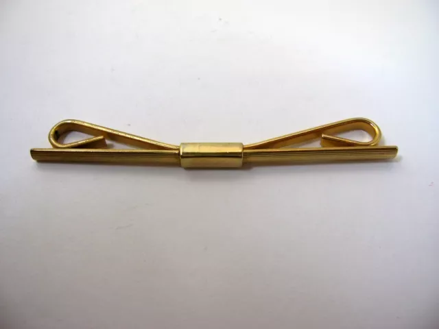 Vintage Tie Collar Bar Clip: Classic Straight Design w/ Grooves Gold Tone