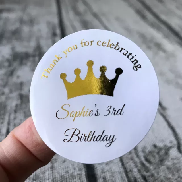 Silver Rose Gold Foil Personalized Birthday Crown Gift Labels Thank You Stickers