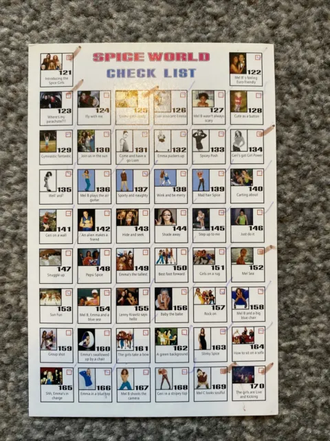 Vintage 1997 The Spice Girls Official Spice World Photograph Checklist