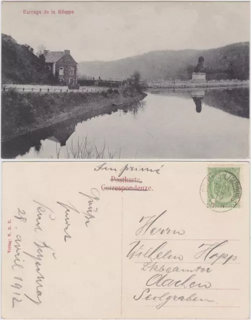 Postkaart Eupen Barrage de la Gileppe/Talsperre und Haus 1918