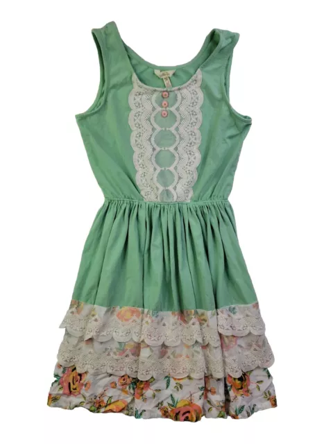 Matilda Jane Women's M Green Floral Tiered Lace Tank Dress Stretch  Cottage Core