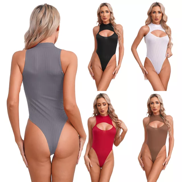 Women's Rompers High Cut Catsuit Semi Bodysuit Pool Leotards Stripe Jumpsuit