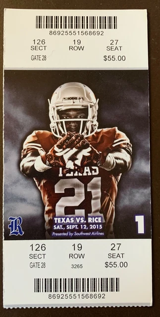 Texas Longhorns 9/12/2015 NCAA football ticket stub vs Rice Owls