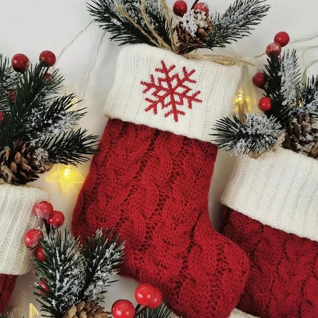 SNOWFLAKES Christmas Socks Knitting Snowflake Letter Stocking Christmas Decor O2