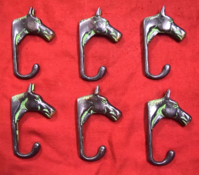 BRASS UNICORN HEAD Shape Hook Pair of Wall Hooks 7'' Inches Horse