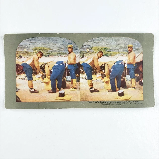 Russo-Japanese War Camp Stereoview c1905 Japan Soldiers Asian Men Tent Art C1332 3