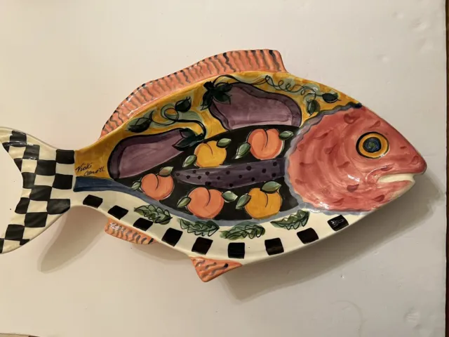 Vicki Carroll fish platter hand painted signed.. unknown number on the back 6