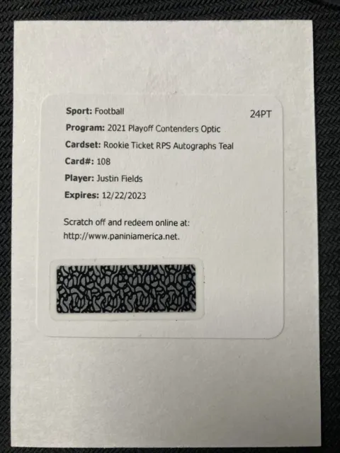 JUSTIN FIELDS TEAL /75 Panini Contenders Optic Rookie Ticket RPS Auto Bears