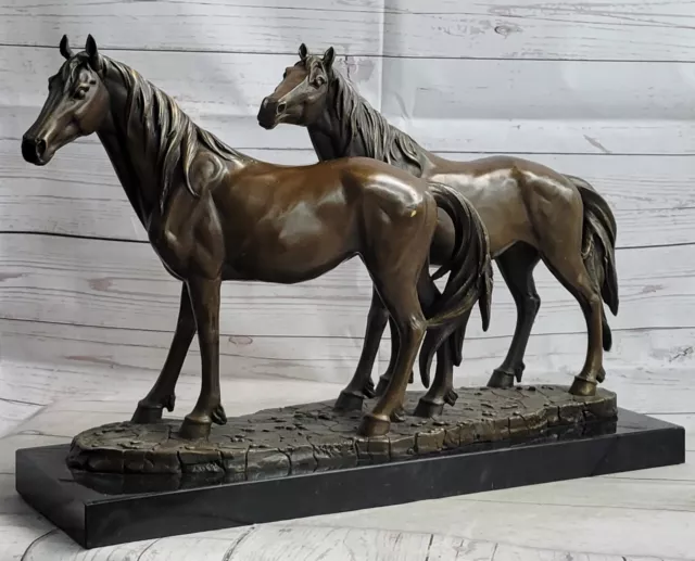 Large Vintage THE MARLEY HORSES Bronze Sculpture by Mene . Marble Base FRANCE