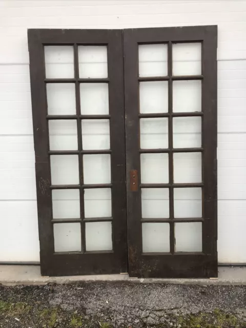 MARKMARK 1 Pair Antique Oak Beveled Glass French Doors 61 X 81 X 1.75