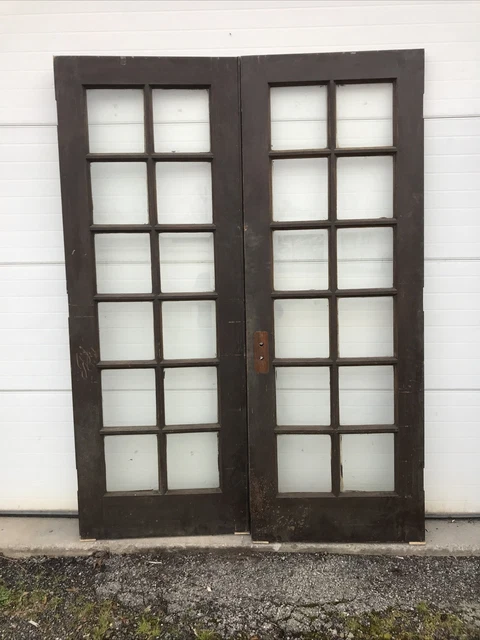 MARKMARK 1 Pair Antique Oak Beveled Glass French Doors 61 X 81 X 1.75