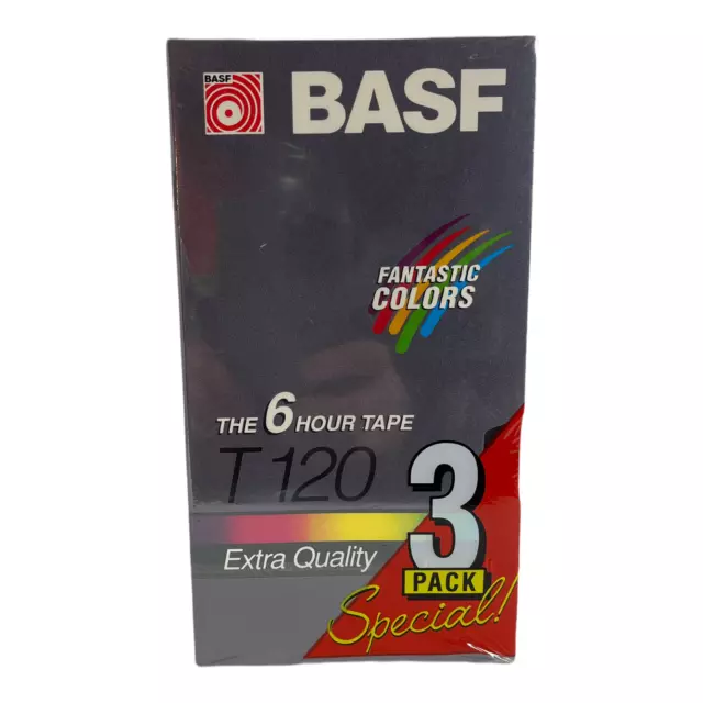 3 Pack BASF Blank VHS Tapes T120 Extra Quality VCR Special Pack New Sealed