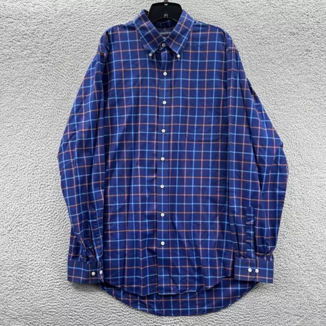 Lands End Shirt Mens Large Tall 16.5 36-37 Button Up Plaid Long Sleeve Blue *