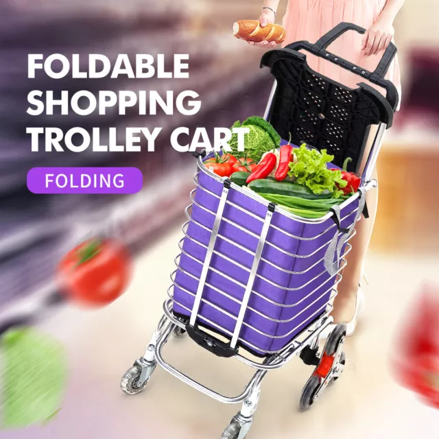 Foldable Shopping Cart Trolley Basket Luggage Grocery Portable Aluminum  w/Wheel