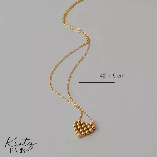 Collier Coeur pour Femme plaqué Or 18K - Pendentif Amour et Chaine Ajustable