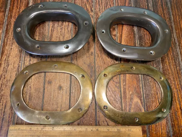 VINTAGE PAIR OF CAST BRONZE 8" x 6" HAWSE PIPES W/TRIM PIECES