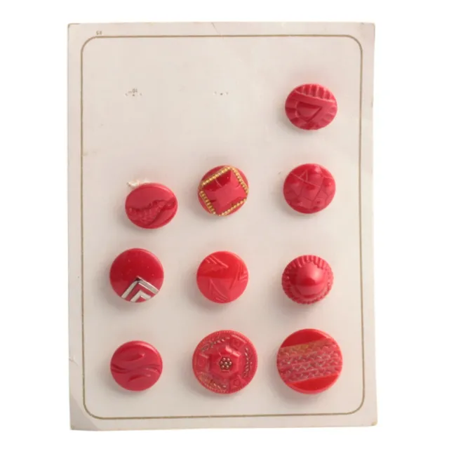 Card (10) Vintage Czech Deco 1920's geometric floral red glass buttons