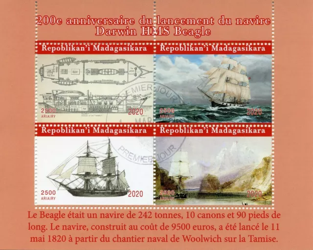 Madagascar Ships Stamps 2020 CTO HMS Beagle Charles Darwin Exploration 4v M/S