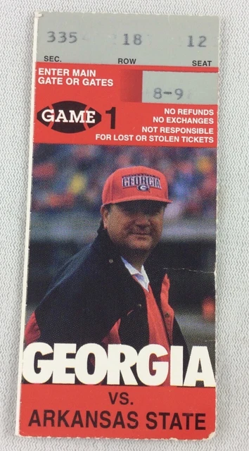 CFB 1997 08/30 Arkansas St. at Georgia Football Ticket-Cleo Lemon,Kirby Smart