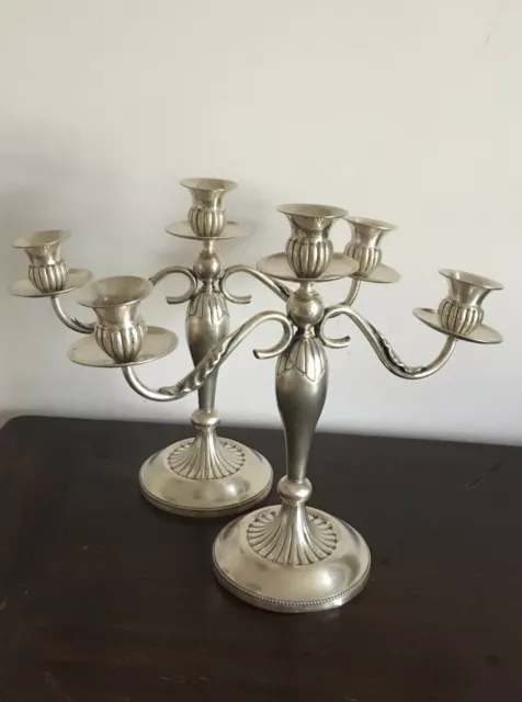 Coppia di Candelabri 3 Fiamme Argento 800 H22xL25cm 423gr 284FI Firenze Anni 60