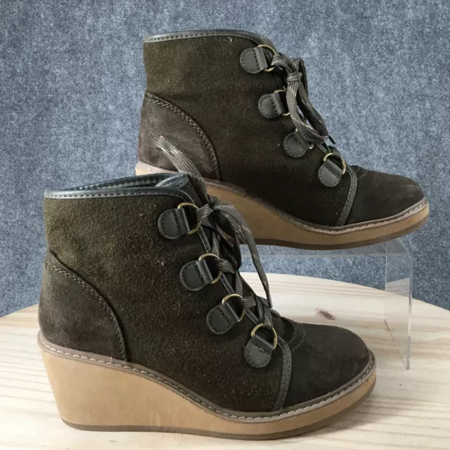 Merona Boots Womens 8.5 Ankle Wedge Heels Desert Booties Lace Up Green Fabric
