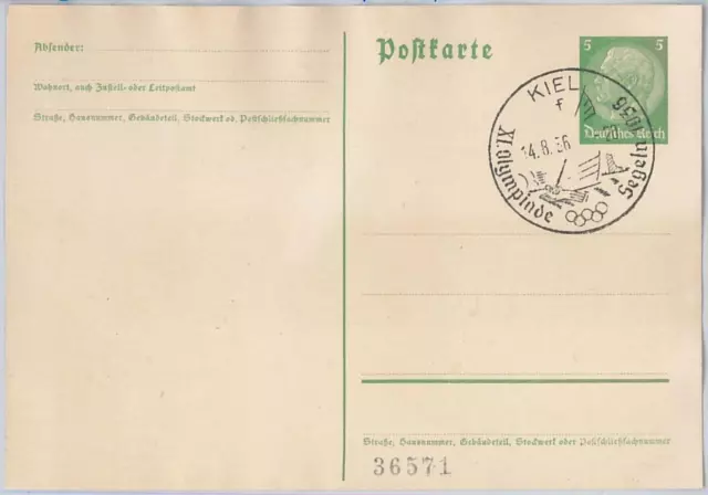 56503 - GERMANY - POSTMARK on POSTAL STATIONERY CARD 1936 - OLYMPIC GAMES