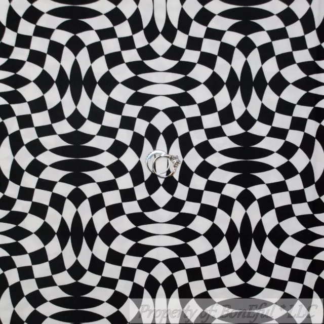 BonEful Fabric FQ Cotton Quilt B&W Black White Wavy Check Race Car Flag Print US