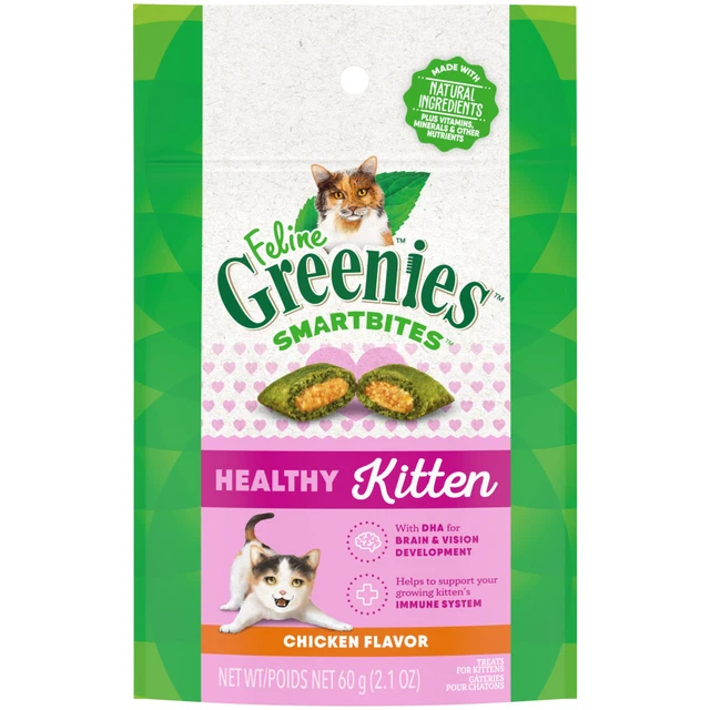 Greenies Feline SmartBites Healthy Kitten sabor pollo golosinas gatitos, 2,1 oz