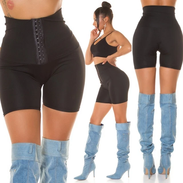 Pantalone donna leggings pantacollant corto ciclista con fascia bustino nero