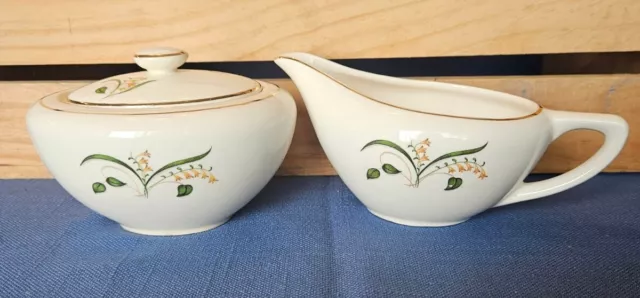 Vintage Edwin Knowles 1950s MCM Forsythia Gravy Boat And Lidded Dish Sugar Bowl
