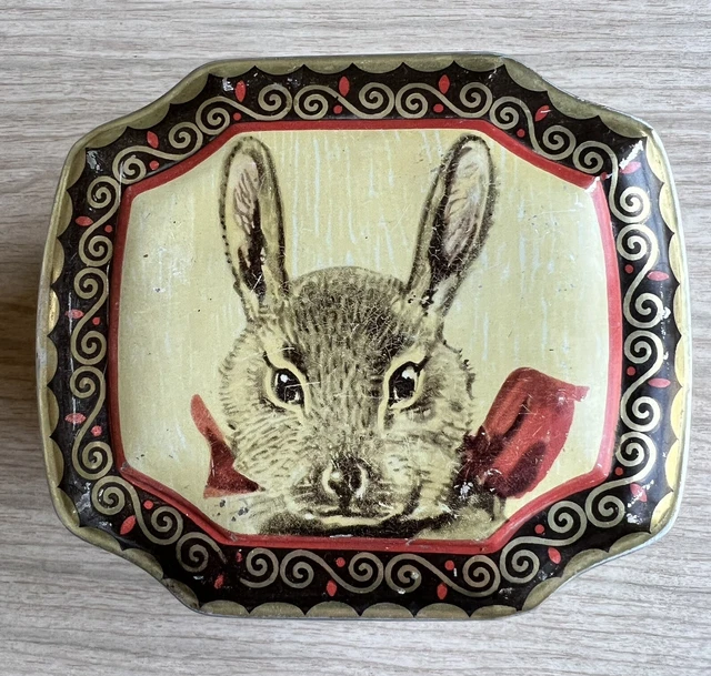 RARE VINTAGE EASTER Bunny Rabbit Tin Metal Box Hudson Scott Carlisle ...